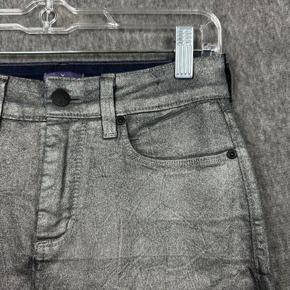 NYDJ Alina Legging Jeans Metallic Silver Size 2 Long Skinny Denim Womens Pants - Picture 7 of 13